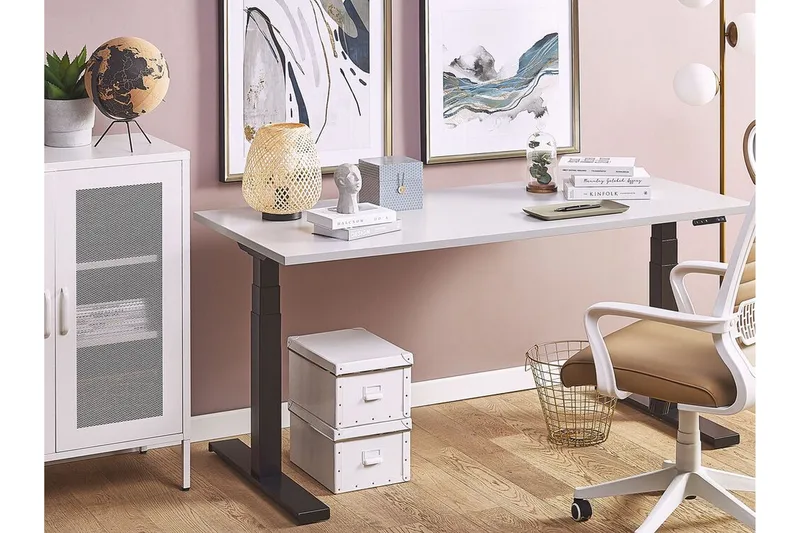 Belluton Skrivebord 130 cm Elektriskt Justerbart - Grå/Svart - Møbler - Bord - Kontorbord - Skrivebord - Hev og senkbart skrivebord