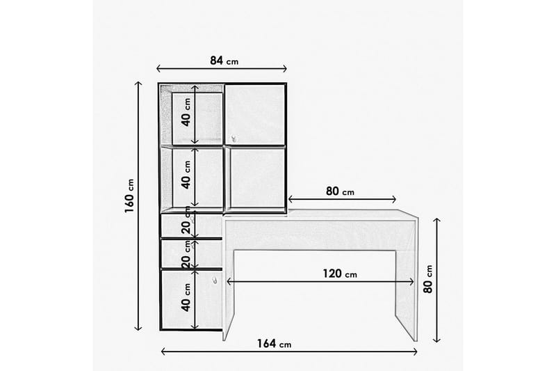 Bengul Skrivebord 164x160x164 cm med oppbevaring - Hvit - Skrivebord