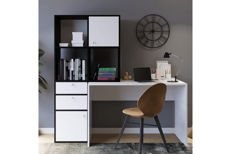 Bengul Skrivebord 164x160x164 cm med oppbevaring - Hvit - Møbler - Bord - Kontorbord - Skrivebord