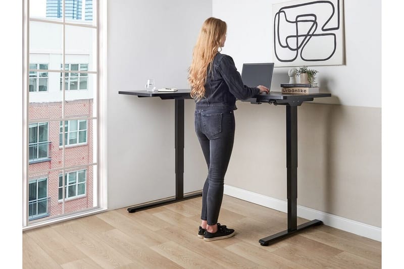 Bina L-formet Skrivebord 109x160 cm i Malt Tre - Svart - Møbler - Bord - Kontorbord - Skrivebord - Hev og senkbart skrivebord