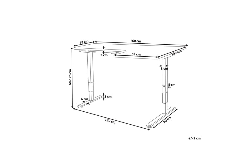 Bina L-formet Skrivebord 109x160 cm i Tre med Metallstativ - Svart - Møbler - Bord - Kontorbord - Skrivebord - Hev og senkbart skrivebord