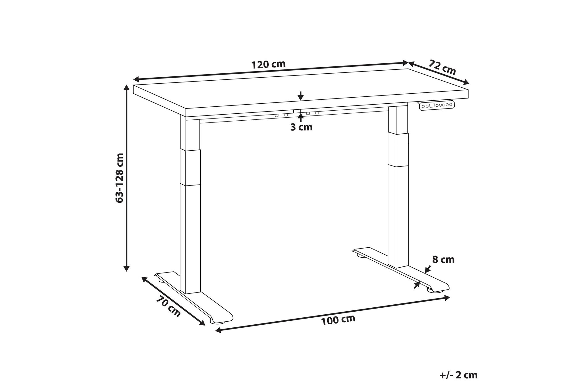 Bina Skrivebord 72x120 cm - Hvit/Svart - Møbler - Bord - Kontorbord - Skrivebord - Hev og senkbart skrivebord