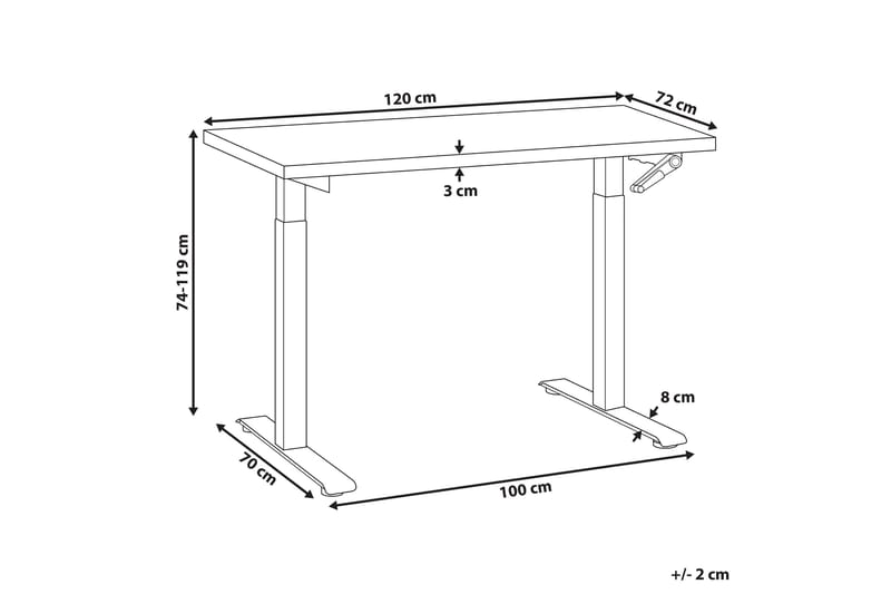 Bina Skrivebord 72x120 cm i Malt Tre - Svart - Møbler - Bord - Kontorbord - Skrivebord - Hev og senkbart skrivebord