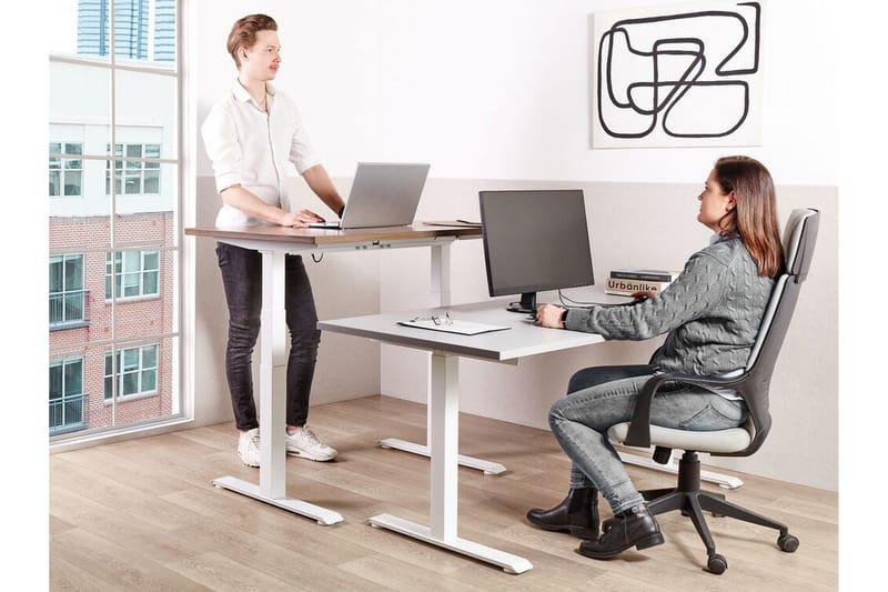 Bina Skrivebord 72x120 cm i Tre med Metallstativ - Grå|Hvit - Møbler - Bord - Kontorbord - Skrivebord - Hev og senkbart skrivebord