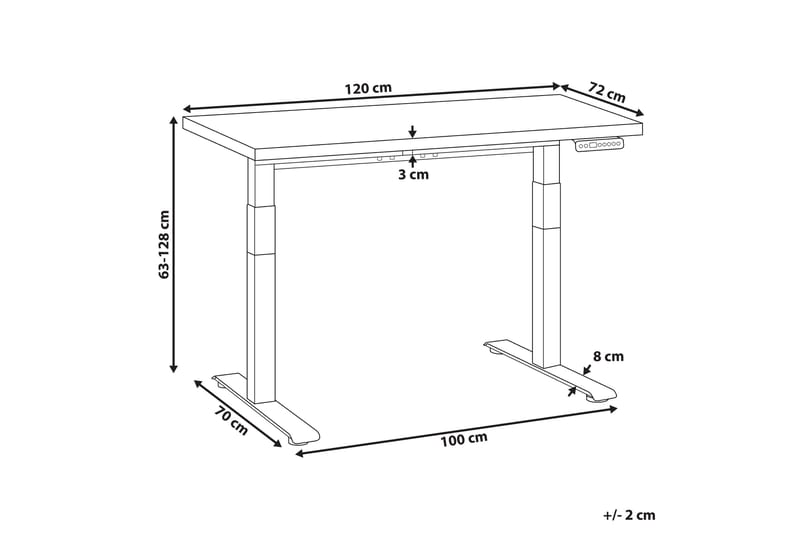 Bina Skrivebord 72x120 cm i Tre med Metallstativ - Mørkt Tre|Svart - Møbler - Bord - Kontorbord - Skrivebord - Hev og senkbart skrivebord