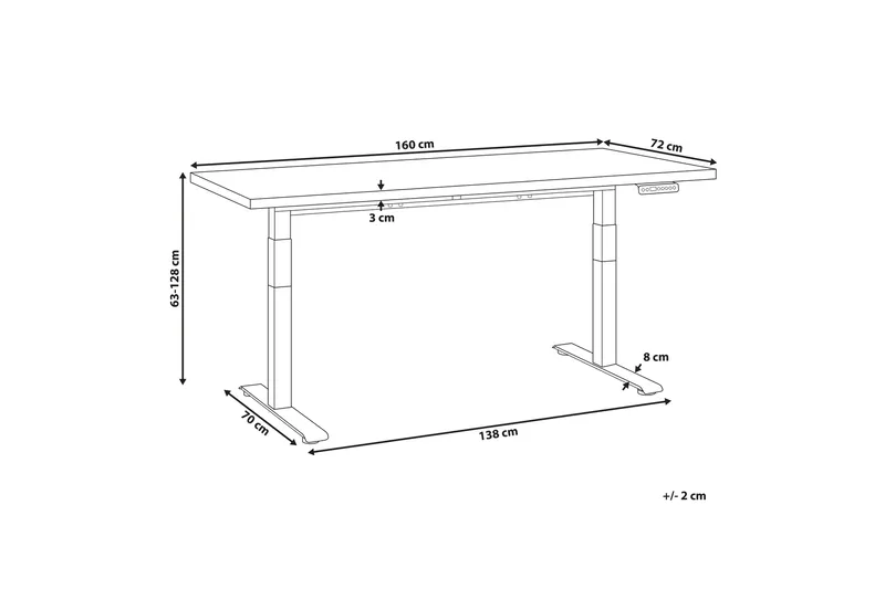 Bina Skrivebord 72x160 cm - Grå/Hvit - Møbler - Bord - Kontorbord - Skrivebord - Hev og senkbart skrivebord