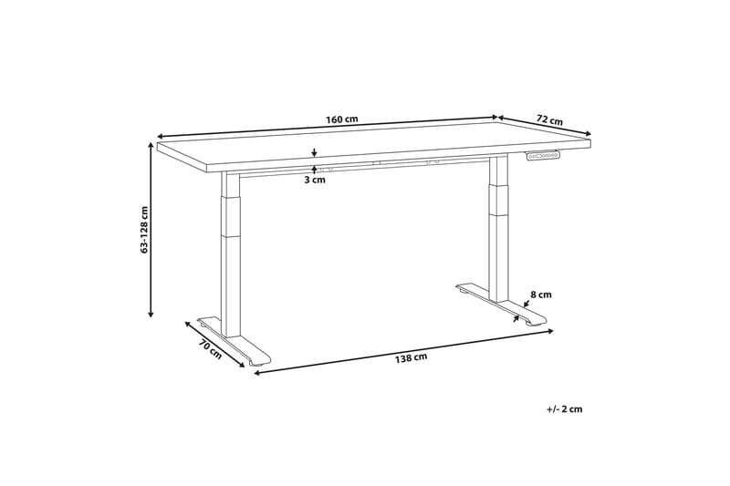 Bina Skrivebord 72x160 cm i Malt Tre - Svart - Møbler - Bord - Kontorbord - Skrivebord - Hev og senkbart skrivebord