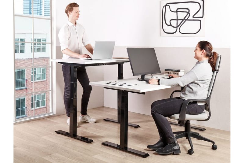 Bina Skrivebord 80x180 cm - Hvit/Svart - Møbler - Bord - Kontorbord - Skrivebord - Hev og senkbart skrivebord