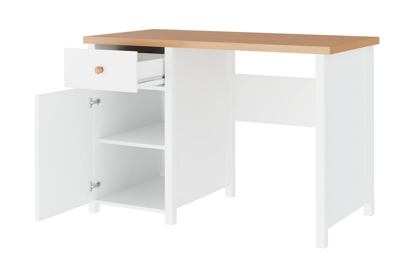 Bioley Skrivebord 110 cm med Oppbevaringsskuff + Skap - Beige/Hvit - Skrivebord