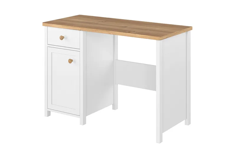 Bioley Skrivebord 110 cm med Oppbevaringsskuff + Skap, Beige/Hvit