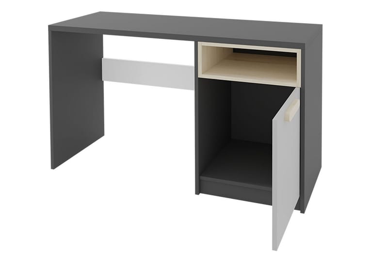 Bioley Skrivebord 120 cm med Oppbevaring Skap + Hylle - Svart/Hvit/Grå - Skrivebord