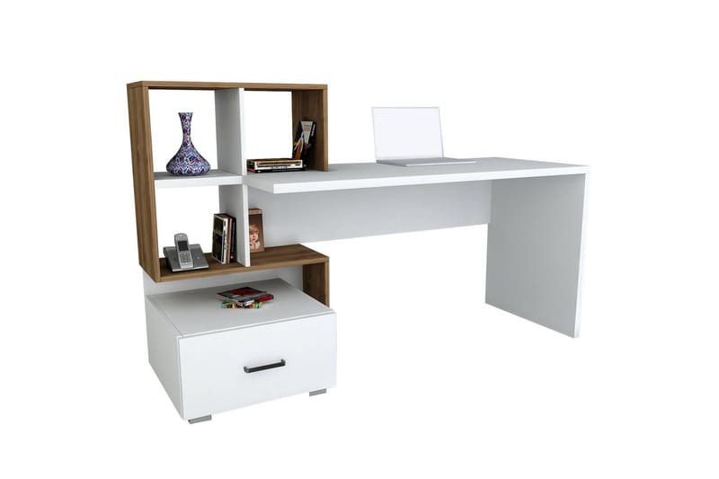 Bloomis Skrivebord 152 cm med Oppbevaring Skuff+Hyller - Hvit/Valnøttsbrun - Skrivebord
