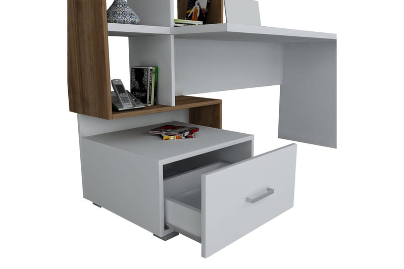 Bloomis Skrivebord 152 cm med Oppbevaring Skuff+Hyller - Hvit/Valnøttsbrun - Skrivebord