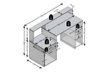 Bolton Skrivebord 139 cm med Oppbevaring - Betonggrå/Hvit - Møbler - Bord - Kontorbord - Skrivebord