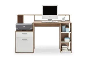 Bolton Skrivebord 139 cm med Oppbevaring - Hvit/Eik - Møbler - Bord - Kontorbord - Skrivebord