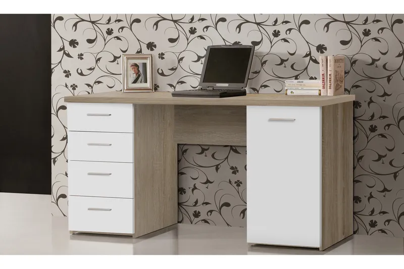 Bowlee Skrivebord 145 cm med Oppbevaring 4 Skuffer + Skap, Brun