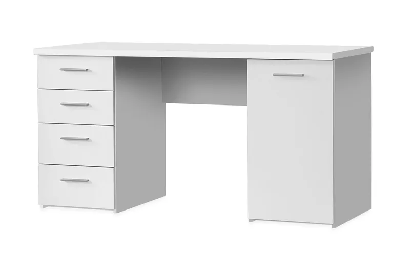Bowlee Skrivebord 145 cm med Oppbevaring Skap + 4 Skuffer +, Hvit