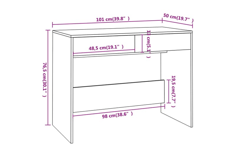 Skrivebord brun eik 101x50x76,5 cm sponplate - Brun - Skrivebord