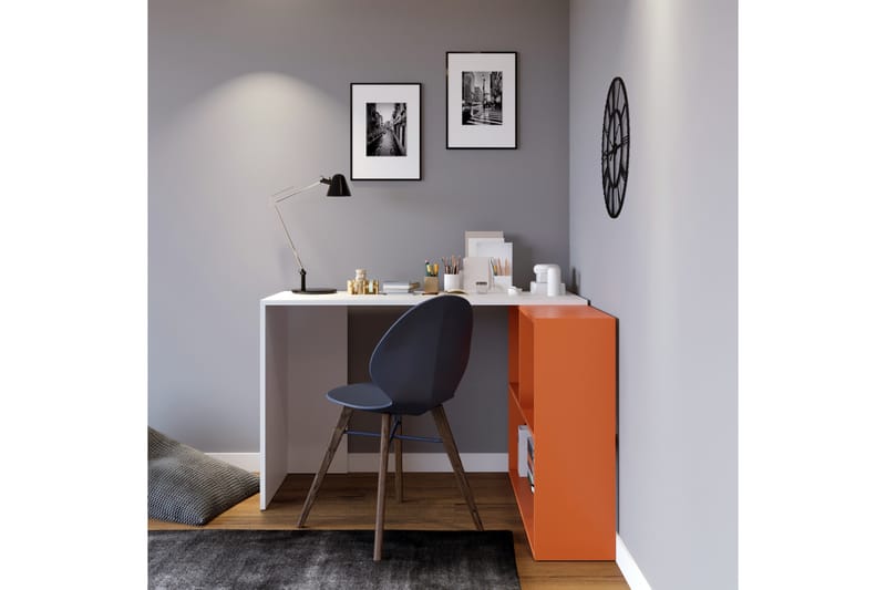 Cabeci Skrivebord 120 cm med Oppbevaringshyller - Hvit/Oransje - Skrivebord