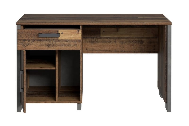 Cadle Skrivebord 127 cm med Oppbevaringsskuff + Skap - Brun/Grå - Skrivebord