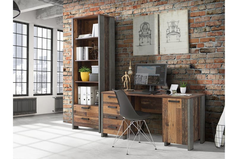 Cadle Skrivebord 127 cm med Oppbevaringsskuff + Skap - Brun/Grå - Møbler - Bord - Kontorbord - Skrivebord