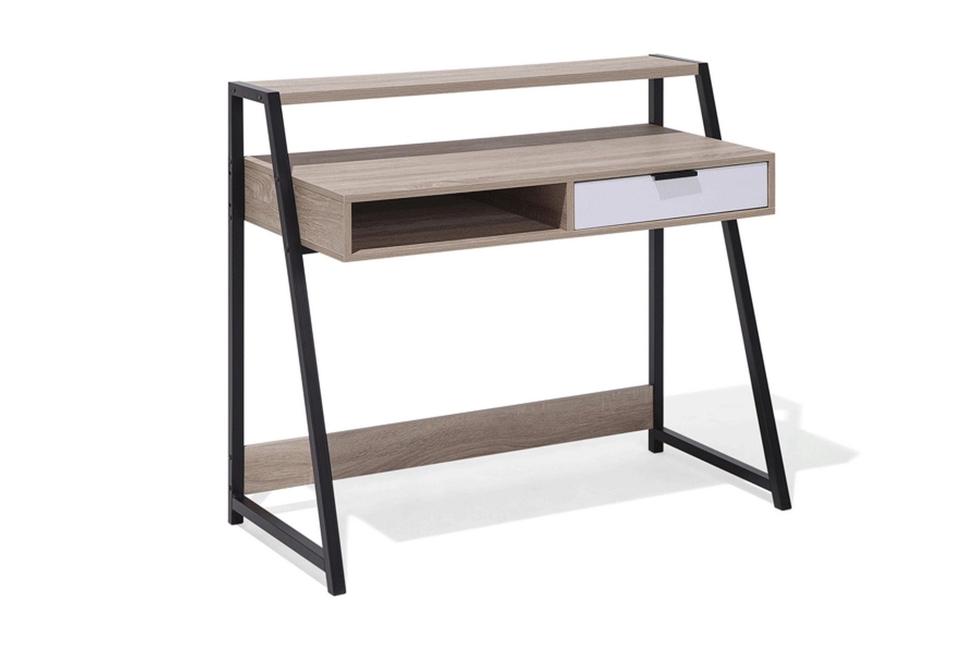 Calceta Skrivebord 100 cm med Oppbevaring Skuff + Hylle - Lysebrun/Hvit/Svart - Møbler - Bord - Kontorbord - Skrivebord