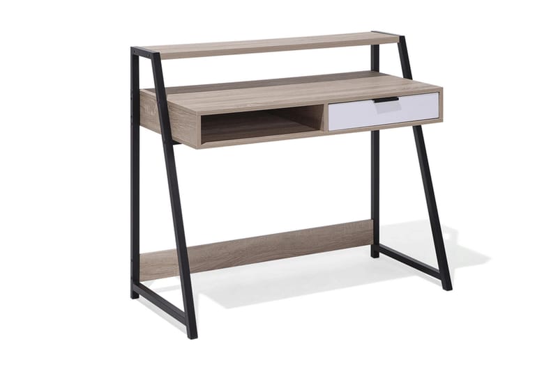 Calceta Skrivebord 100 cm med Oppbevaring Skuff + Hylle - Lysebrun/Hvit/Svart - Møbler - Bord - Kontorbord - Skrivebord