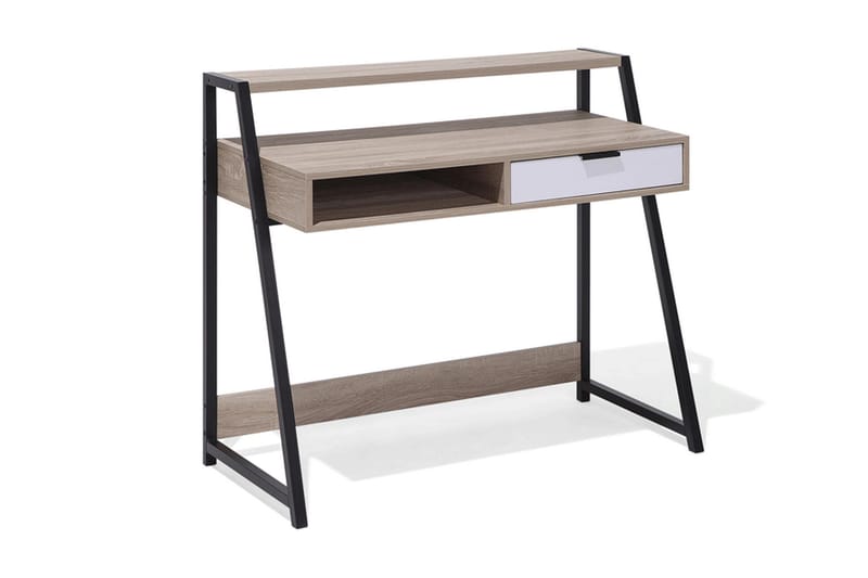 Calceta Skrivebord 100 cm med Oppbevaring Skuff + Hylle - Lysebrun/Hvit/Svart - Skrivebord