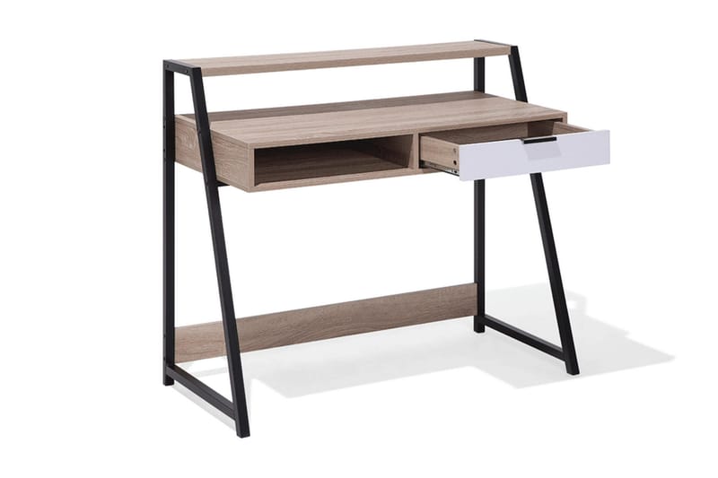 Calceta Skrivebord 100 cm med Oppbevaring Skuff + Hylle - Lysebrun/Hvit/Svart - Møbler - Bord - Kontorbord - Skrivebord