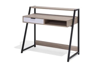 Calceta Skrivebord 100 cm med Oppbevaring Skuff + Hylle - Lysebrun/Hvit/Svart - Møbler - Bord - Kontorbord - Skrivebord