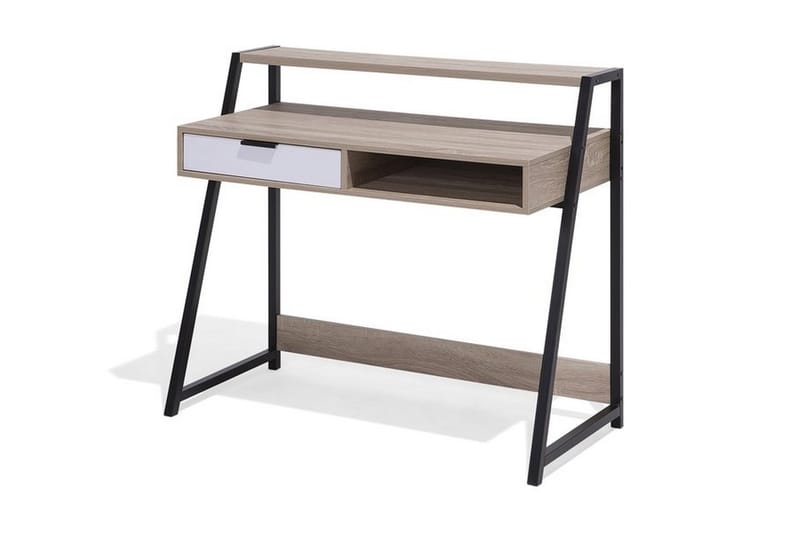 Calceta Skrivebord 100 cm med Oppbevaring Skuff + Hylle - Lysebrun/Hvit/Svart - Møbler - Bord - Kontorbord - Skrivebord
