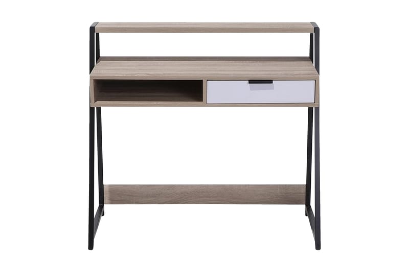 Calceta Skrivebord 100 cm med Oppbevaring Skuff + Hylle - Lysebrun/Hvit/Svart - Møbler - Bord - Kontorbord - Skrivebord