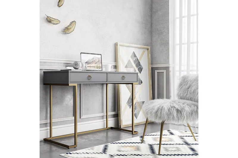 Camila Skrivebord 106cm m Oppbevaring 2 Skuffer Grafitgrå/Me - CosmoLiving - Møbler - Bord - Kontorbord - Skrivebord