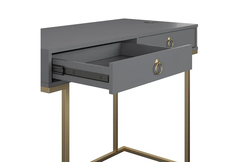 Camila Skrivebord 106cm m Oppbevaring 2 Skuffer Grafitgrå/Me - CosmoLiving - Møbler - Bord - Kontorbord - Skrivebord