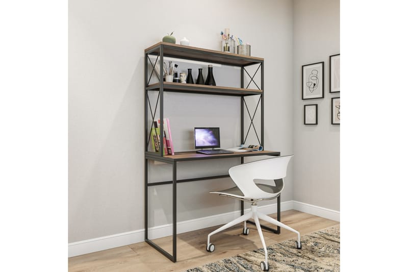 Caplette Skrivebord 105 cm med Oppbevaringshyller - Svart/Tre/Natur - Møbler - Bord - Kontorbord - Skrivebord
