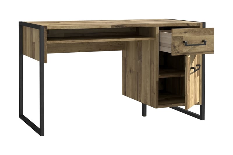 Carnais Skrivebord 129 cm med Oppbevaring Skuff + Skap - Brun/Svart - Skrivebord