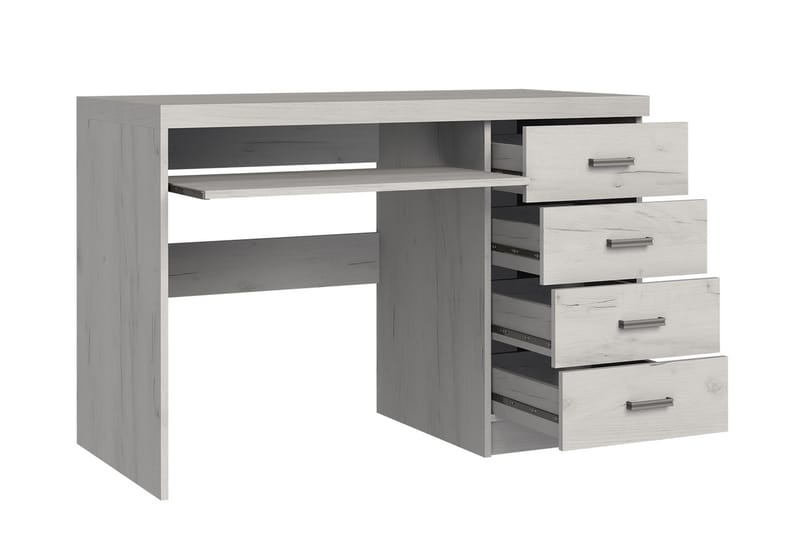 Castillia Skrivebord 120 cm med Oppbevaring 4 Skuffer + Hyll - Hvit - Skrivebord