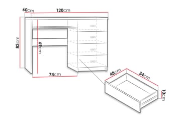 Castillia Skrivebord 120 cm med Oppbevaring 4 Skuffer + Hyll - Lyse Ask - Møbler - Bord - Kontorbord - Skrivebord