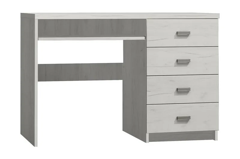 Castillia Skrivebord 120 cm med Oppbevaring 4 Skuffer + Hyll, Hvit
