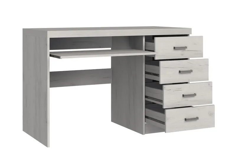 Castillia Skrivebord 120 cm med Oppbevaring 4 Skuffer + Hyll - Hvit - Møbler - Bord - Kontorbord - Skrivebord