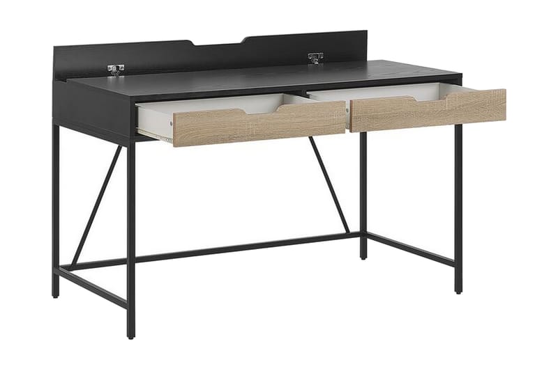 Cebolleros Skrivebord 120 cm med Oppbevaring 2 Skuffer - Svart/Lyst Tre - Skrivebord