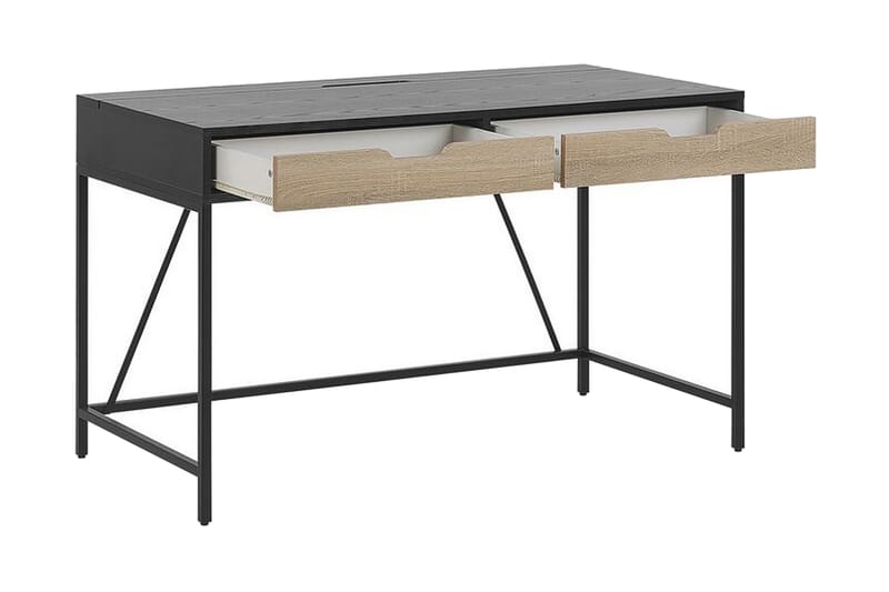 Cebolleros Skrivebord 120 cm med Oppbevaring 2 Skuffer - Svart/Lyst Tre - Skrivebord