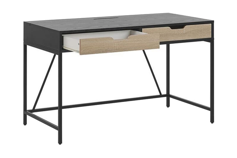 Cebolleros Skrivebord 120 cm med Oppbevaring 2 Skuffer - Svart/Lyst Tre - Skrivebord