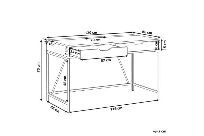 Cebolleros Skrivebord 120 cm med Oppbevaring 2 Skuffer - Svart/Lyst Tre - Skrivebord