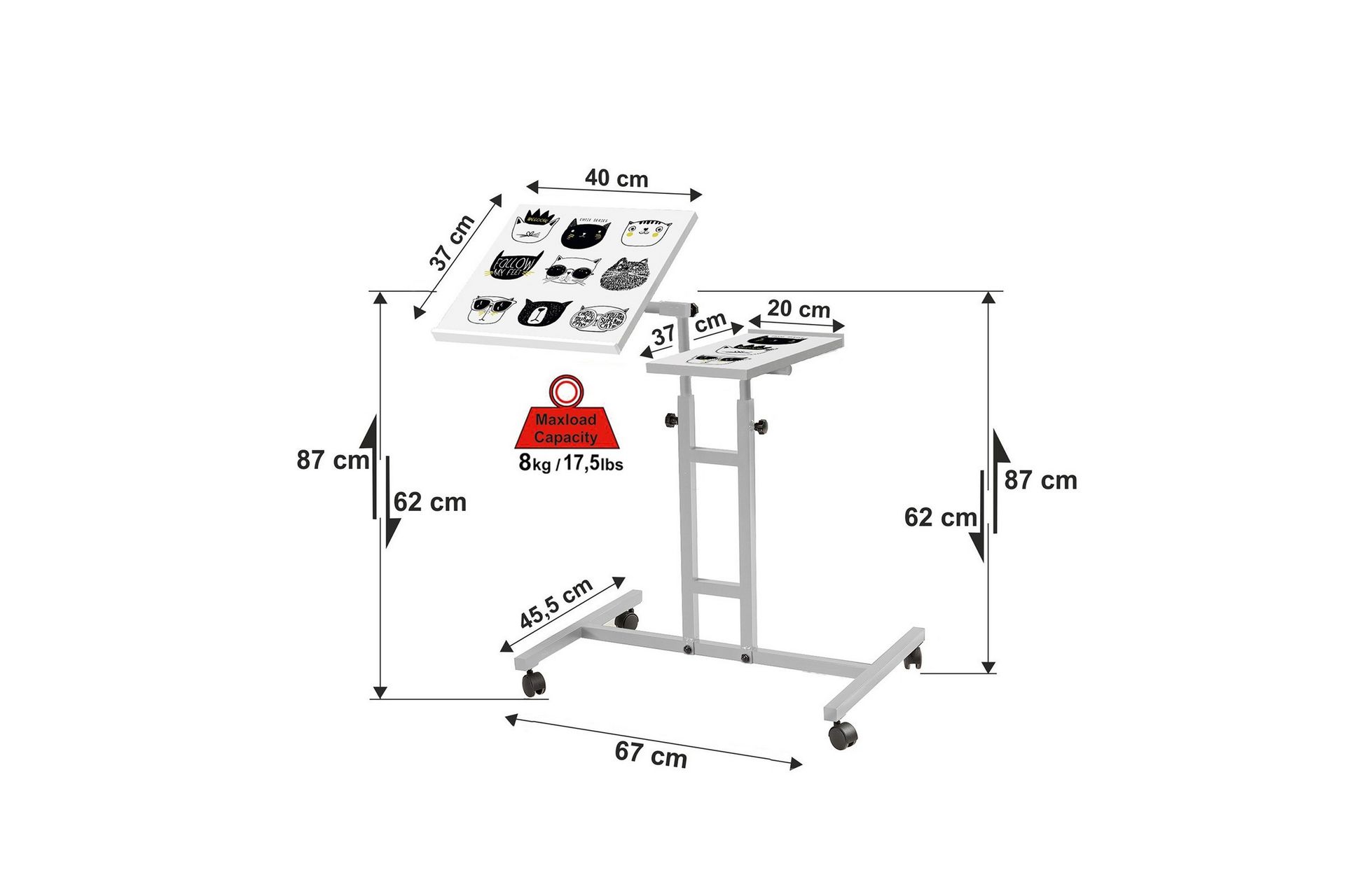 Cervino Ståskrivebord 67 cm Katt - Hvit/Svart - Møbler - Bord - Kontorbord - Skrivebord - Hev og senkbart skrivebord