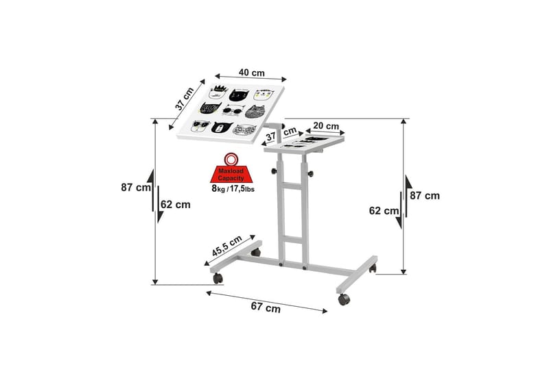 Cervino Ståskrivebord 67 cm Katt - Hvit/Svart - Hev og senkbart skrivebord - Skrivebord