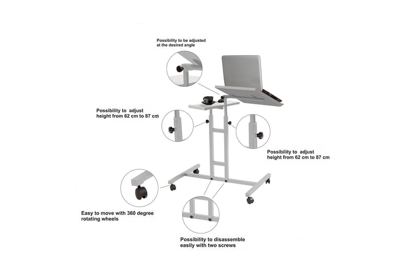 Cervino Ståskrivebord 67 cm Katt - Hvit/Svart - Hev og senkbart skrivebord - Skrivebord