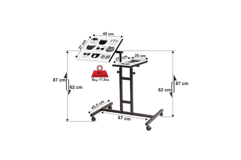 Cervino Ståskrivebord 67 cm Katt - Svart/Hvit - Hev og senkbart skrivebord - Skrivebord