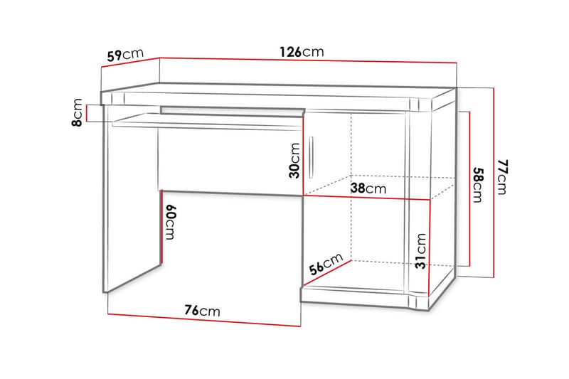 Chezum Skrivebord 126 cm med Oppbevaring Skap - Tryffel/Grå - Møbler - Bord - Kontorbord - Skrivebord
