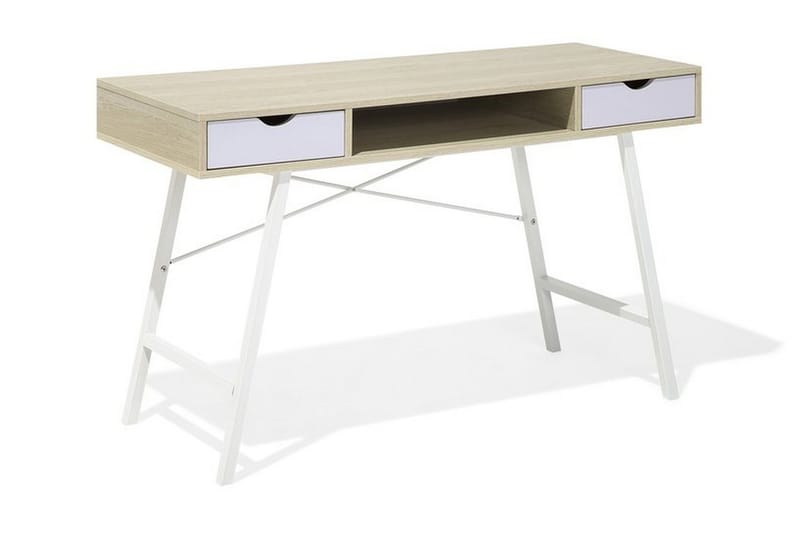 Clarita Skrivebord 120 cm med Oppbevaringshylle + 2 Skuffer - Tre/Natur - Skrivebord